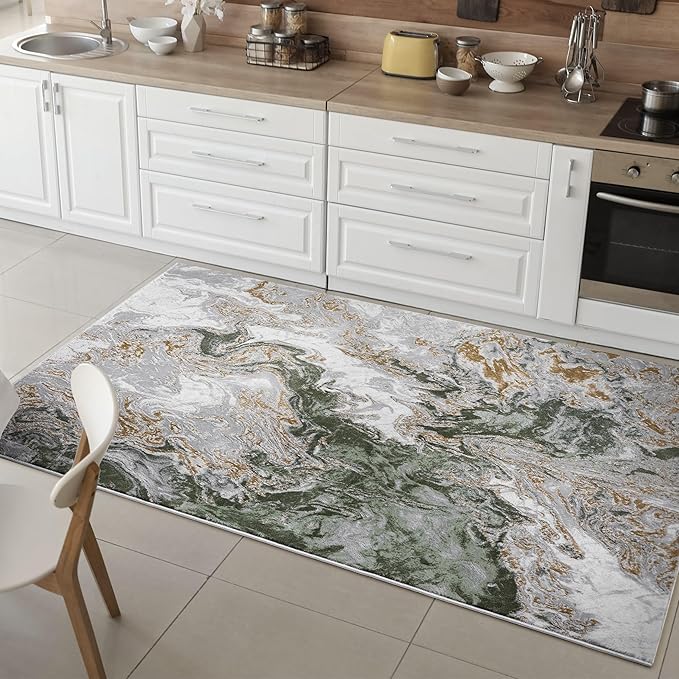 LUXE WEAVERS Marble Swirl Abstract Area Rug, Green 8x10
