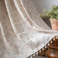ENJOYBRIDAL Floral Curtains 63 Inch Length 2 Panels Crochet Lace Patchwork Drapes Semi-Sheer Boho Tassel Bedroom Living Room Farmhouse Short Beige Small Country Rustic Rod Pocket Window Curtain