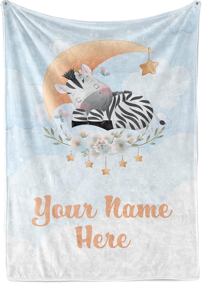 Personalized Baby Blankets with Name | Custom Zebra Baby Blanket for Boys and Baby Girls | Unisex Warm Soft Fleece Swaddle Blanket Minky | (Zebra, Fleece 60"x80")