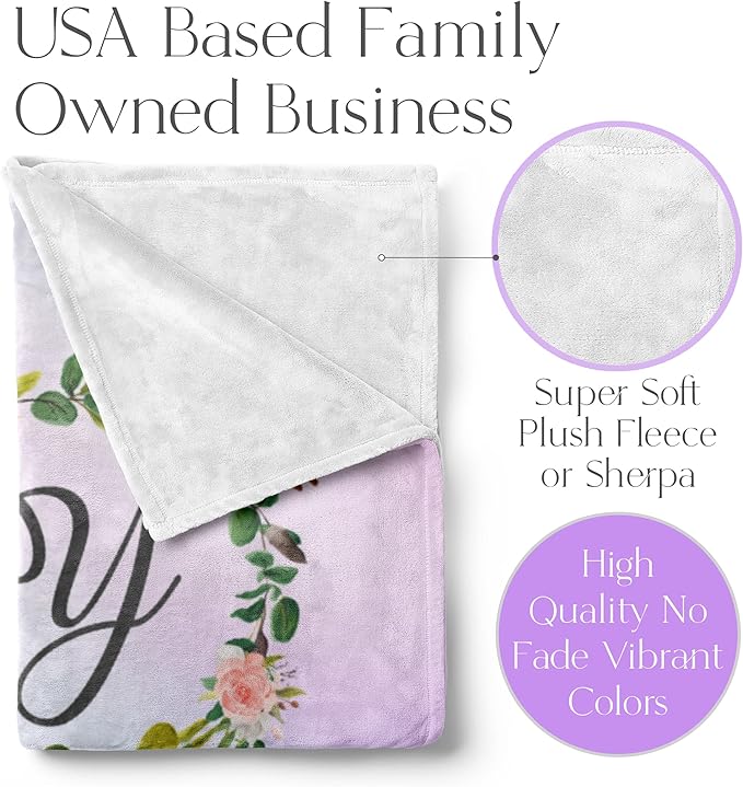 Personalized Girls Throw Blanket with Custom Name | Plush Warm Fleece for Bedding or Decorative Room Decor | Cute Kids Bed Covers | Boho Monogram Flowers (Fleece, 60x80)