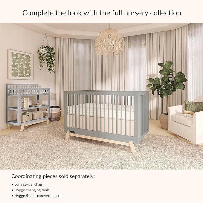 Dream On Me Hygge 5-in-1 Convertible Full-Size Baby Crib in Sea Grass & Vintage Oak, GreenGuard Gold & JPMA, Converts to Toddler, Day & Full-Size Bed, Adjustable Mattress Heights, Modern Nursery