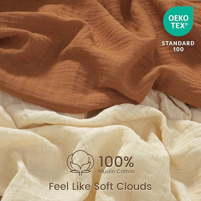 david's kids Muslin Crib Sheets for Boys Girls, 2 Pack 100% Cotton Soft Breathable Fitted Baby Sheet Set, 28x52 Inch Fits Standard Crib and Toddler Mattresses, Beige & Brown