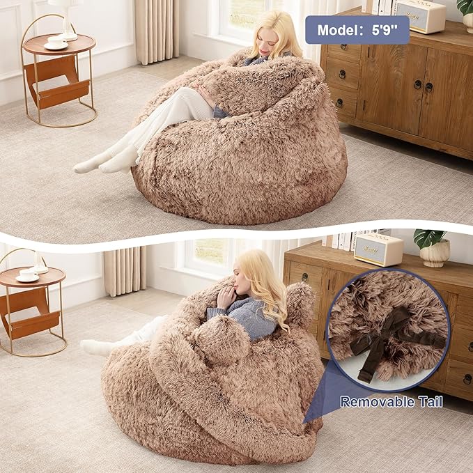 Bean Bag Chair for Adults Teens Giant Faux Fur Bean Bag Chairs with Filler Fluffy Plush Cat Shaped Beanbag Couch Comfy Accent Floor Sofa for Gaming, Reading in Living Room, Bedroom, Dorm
