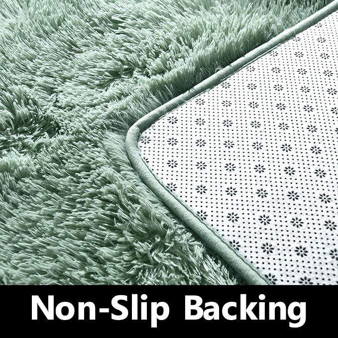 Sage Rug - 2x6' Runner Non-Slip Height Pile 1.4" Plush Rug Rubber Back - Throw Carpets for Bedroom - Sage Green