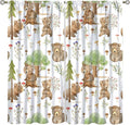 Forest Animal Curtains,Kids Home Bedroom Window Treatments, Cartoon Watercolor Bear Squirrel Woodland Animal Drapes 42x63in