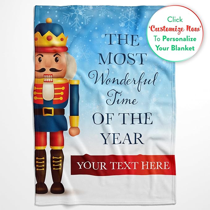 Personalized Nutcracker Christmas Blanket - Ships Next Day, Printed in USA - Plush Fleece Sofa Throw, Holiday Home Decor, Soft Christmas Bedding, Customizable Toddler to Adult Size (Fleece 60x80)