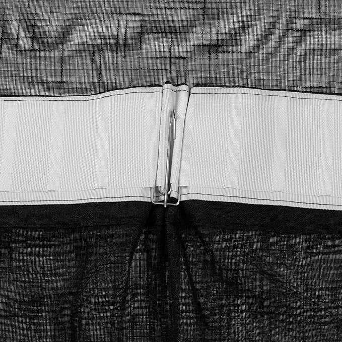 Black Linen Look Sheer Curtains 96 Inches Long 2 Panels, Rustic Textured Light Filtering Drapes, Dark Moody Window Decor, Pinch Pleat Curtain with Hooks