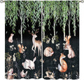 Forest Animal Curtains, Watercolor Cartoon Woodland Plants Animals Bears Moose Mushrooms Printed Curtains for Kids Boys and Girls Bedroom Window Drapes 72x63in