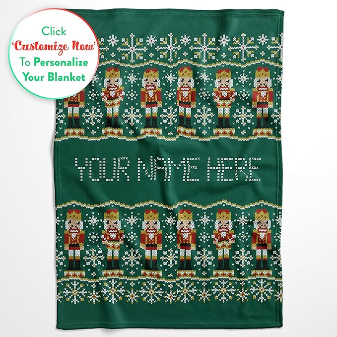 Personalized Stitch Style Nutcracker Christmas Blanket - Ships Next Day, Printed in USA - Plush Fleece Sofa Throw, Holiday Home Decor, Soft Bedding, Customizable Toddler to Adult Size (Fleece 60x80)