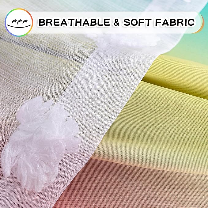 MYSKY HOME Nursery Curtains for Girl Bedroom Rainbow Curtains 72 Inches Long Pom Pom White Sheer Curtains for Kids Room Double Layer Toddler Bedroom Grommet Room Darkening Window Panels 52 x 72 in