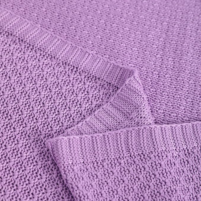 NTBAY Cable Knit Cooling Bed Blanket, Soft and Breathable Oversized Twin Bed Blanket 60x80 Inches Made from Rayon Derived from Bamboo for Bedroom, Travel, Light Purple