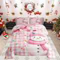 Castle Fairy Cute Cartoon Snowman Comforter Set,Pink Bow Girly Style Bedding Set Kids Teens Modern Decor,Pink White Geometric Grid Dots Comforter with 1 Pillowcase for All Seasons,Twin