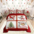 Christmas Plaid Full Size Comforter Set,Berries Cardinals Xmas Pine Print Bedding Comforters Bedroom Collection,Floral Bells Red Lace Patchwork Bedding Set for Girls Teens