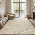 Cream and Light Tan Rug for Bedroom Neutral Boho Farmhouse Floral Washable Soft Faux Wool No Slip Area Rugs for Living Room Home Office,5x8