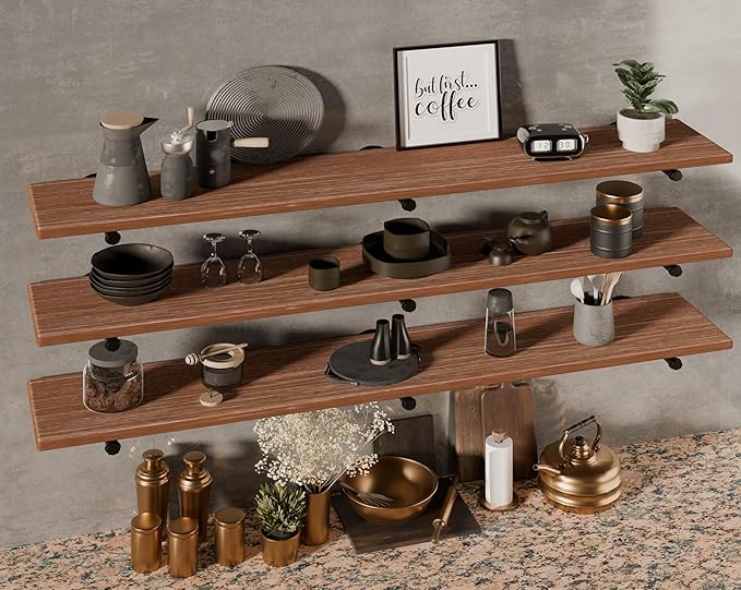 IEO Floating Shelves for Wall Shelf 60 inches Long 11.8" Extra Width Farmhouse Bathroom Decor Bedroom Kitchen Shelves Living Room Wall Mounted Set of 3, Rustic Brown Soild Wood
