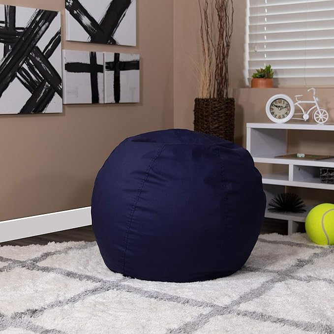 EMMA + OLIVER Small Solid Navy Blue Bean Bag Chair for Kids and Teens