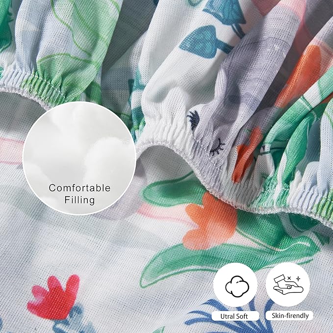 TILLYOU Mini Crib Sheets Fitted 2 Pack, Pack and Play Sheets for Toddler Mattress, Soft and Breathable 38”x 24” Pack n Play Mattresses Cover, Rainforest Elephant & Grey