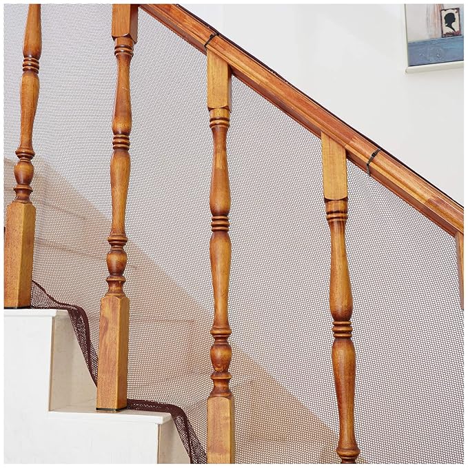 Banister Guard for Baby - 10ft x 3ft, Child Safety Net, Stair Railing Proof Mesh for Kids, Toys, Pets - Dark Brown