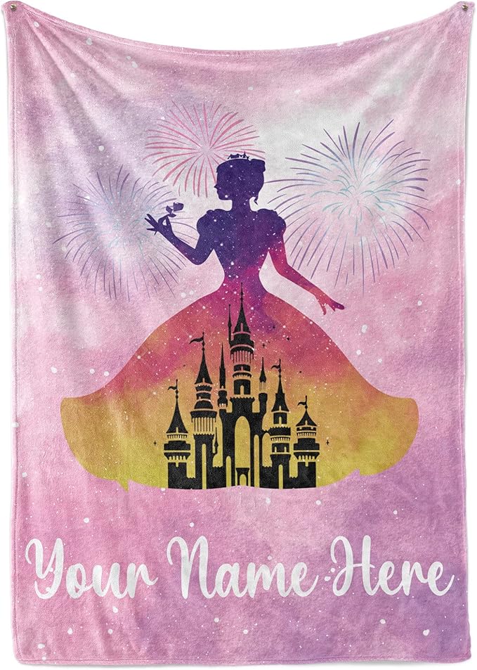 Personalized Princess Blanket for Girls - Ships Next Day, USA Made, Warm, Cozy, Soft Throw for Travel - Pink Room Decor - Plush Fleece or Sherpa Blanket with Custom Name (Sherpa - 60x80)