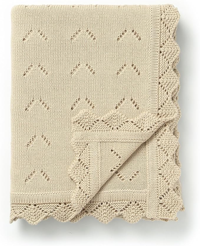 Baby Blanket 100% Cotton Knit Swaddle Soft Newborn Receiving Blanket Cozy for Boy/Girl Crib,Stroller Khaki 40x30in