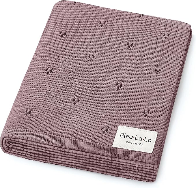 Organic Pointelle Receiving Swaddle Blanket for Girls - 100% Luxury Organic Soft Cotton Knit Warm Cozy Cuddle Stroller Blanket for Newborns, Infants, & Toddlers (Sugar Plum)