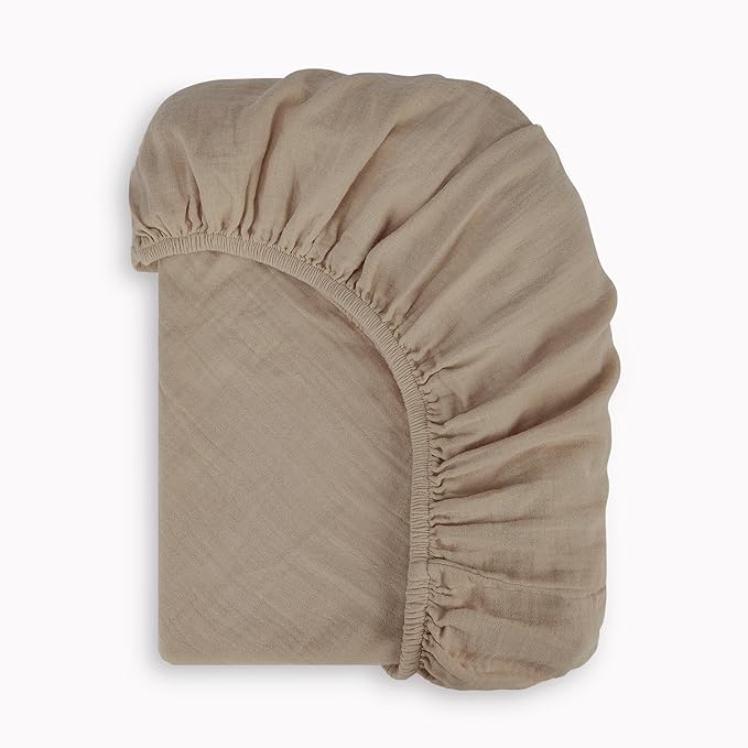 Bioweaves Organic Cotton Muslin Bassinet Sheet, GOTS Certified Extra Soft Fitted Sheet, Universal Fit for Oval Baby Bassinet Mattresses, 33" x 17", 4 Inch Pocket, Irish Cream