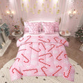Erosebridal Xmas Candy Cane Full Bedding Set 7 Piece,Merry Christmas Bed in A Bag for Kids Boys Girls,White Snowflake Comforter Set Pink Christmas Ornaments Sheet Set with Comforter