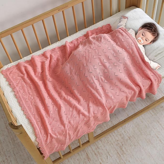 Baby Blanket 100% Cotton Knit Swaddle Soft Newborn Receiving Blanket Cozy for Boy/Girl Crib,Stroller Pink 40x30in