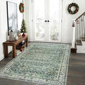 Dark Green Boho Front Door Mat for Indoor Entrance Washable Non Slip Cute Vintage Floral Aesthetic Area Rugs for Entryway Entry 4x6