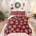 Feelyou Christmas Comforter Set King Size Red Black Plaid Bedding Set for Kids Boys Girls Winter Snow Duvet Quilt Snowflake Red Bedroom Decor Microfiber 3 Pcs with 2 Pillow Cases