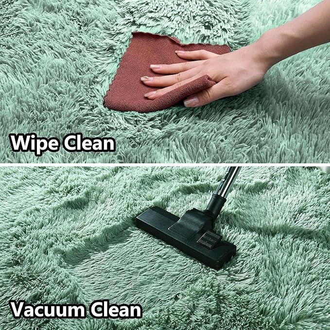 Sage Rug - 2x6' Runner Non-Slip Height Pile 1.4" Plush Rug Rubber Back - Throw Carpets for Bedroom - Sage Green