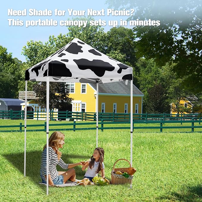 EAGLE PEAK 5x5 Pop Up Canopy Tent Instant Outdoor Canopy Easy Set-up Straight Leg Folding Shelter, Cow Print