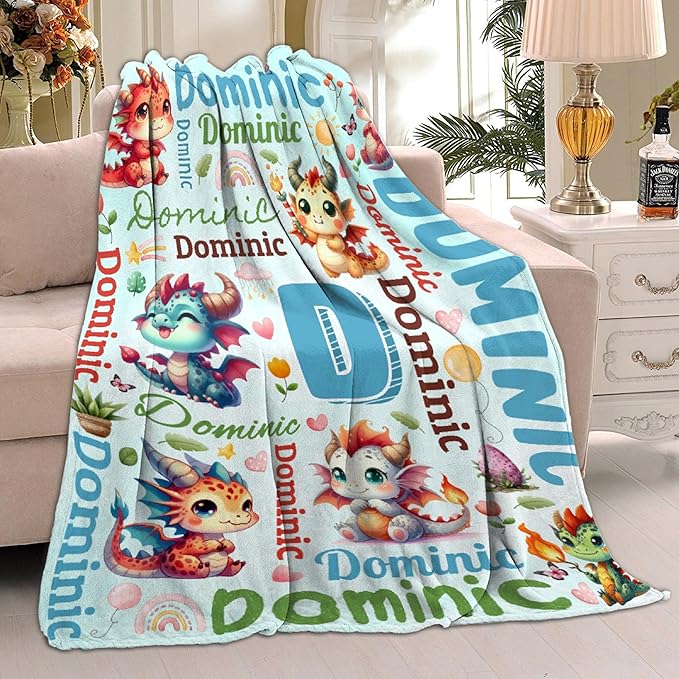 Personalized Custom Dragon Blanket Gifts for Kids Boys Girls with Name - Customized Dragon Super Soft Lightweight Flannel Sheets Decor for Crib Nap Couch - 90"x120" for Whole Family