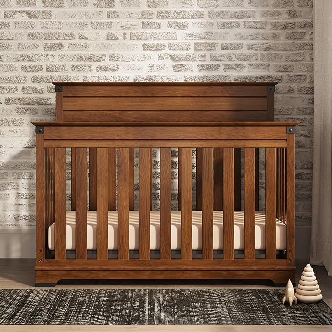 Child Craft Redmond 4-in-1 Convertible Crib, Baby Crib Converts to Day Bed, Toddler Bed and Full Size Bed, 3 Adjustable Mattress Positions, Non-Toxic, Baby Safe Finish (Coach Cherry)