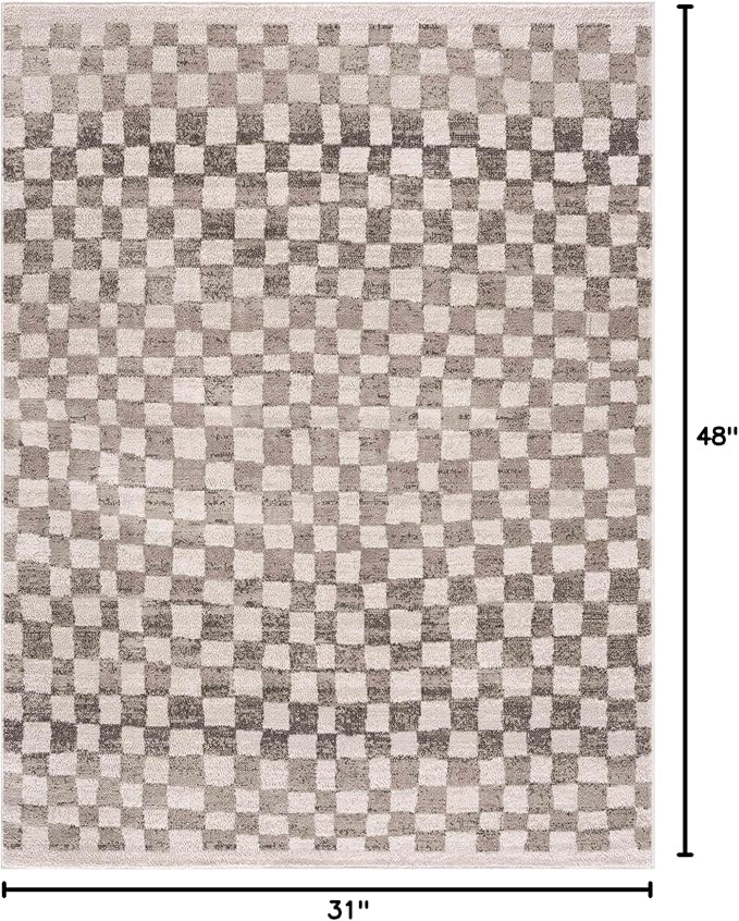 Hauteloom Pertek Modern Checkered Area Rug - Modern Geometric Carpet for Living Room, Kids Room, Nursery - Bohemian Boho Carpet - Cream, Beige, Tan - 2'7" x 4'