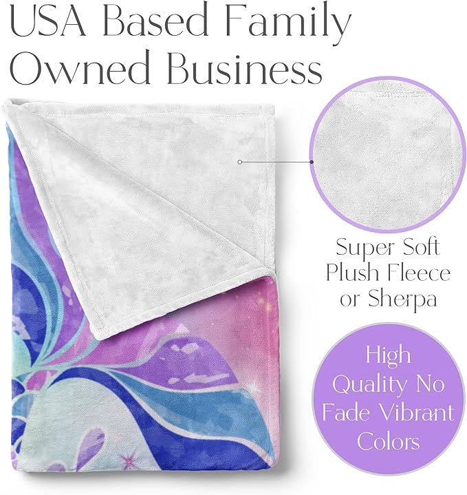 Personalized Mermaid Fleece Blanket - Ships Next Day, Made in USA - Custom, Soft, & Plush, Couch Bed Throw for Kids, Girls Bedroom Décor, Pink & Purple (Sherpa – 50x60)