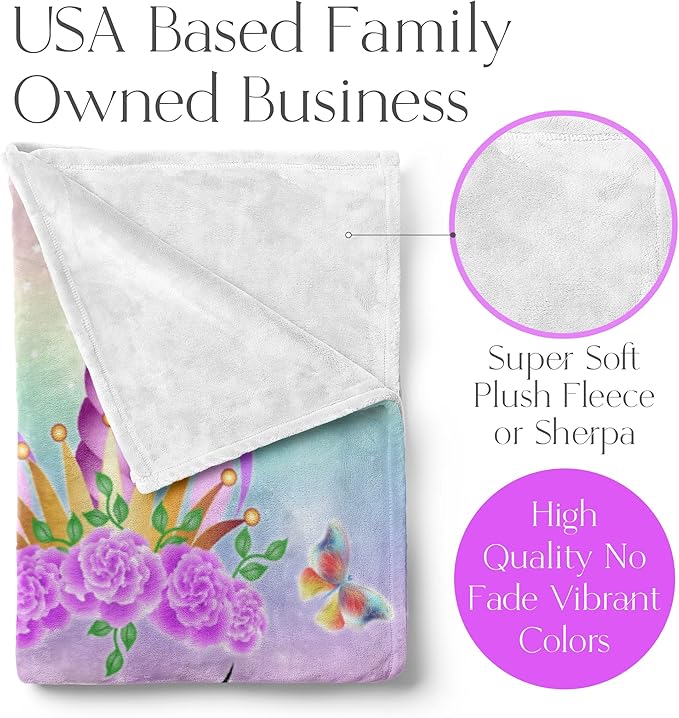 Personalized Unicorn Blanket for Girls | Kids Unicorn | Custom Plush Fuzzy Unicorns for Toddler | Customized Little Girl Throw Blankets | Girl Birthday (Sherpa – 50x60)