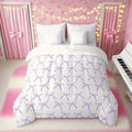 Manfei 7 Pieces Cartoon Bowknot Kids Comforter Full Size,Bow Tie Knot Princess Girls Bedding Set,Cute Bow Sketch Geometric Purple Romantic（Comforter+Fitted+Flat+2 Pillowcases+2 Throw Pillow Covers）
