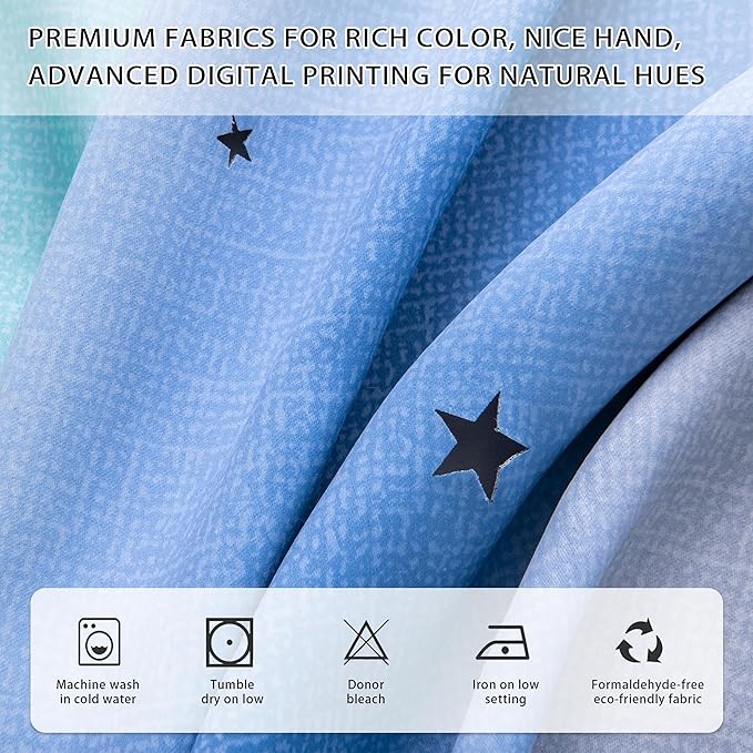 XiDi Blue Green Grey Curtains for Girls Bedroom Decor Kids Blackout Curtains for Nursery Room Darkening Rainbow Princess Unicorn Wall Decals Little Girl 52x45 Inches Long 2 Panels Set