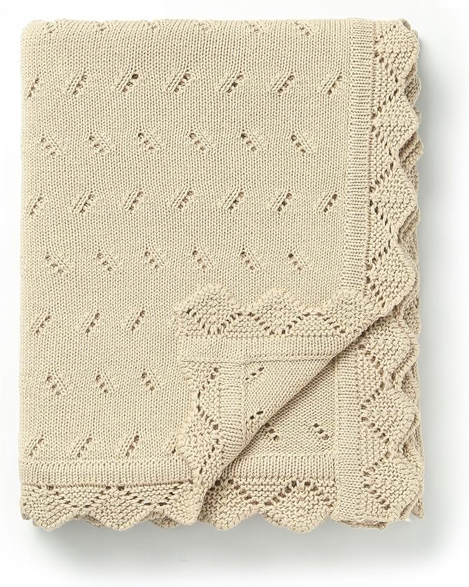 Baby Blanket 100% Cotton Knit Swaddle Soft Newborn Receiving Blanket Cozy for Boy/Girl Crib,Stroller Khaki 40x30in