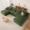 136" Cloud Modular Sectional Sofa with 1 Ottoman, Comfort U Shaped Sofa for Living Room, Deep Seat Boneless Couch, Modern Upholstered Corduroy Couches, No Assembly Required(Green,Left Facing Chaise)