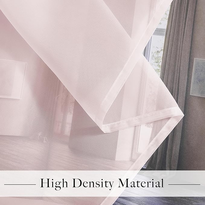 RYB HOME Voile Curtains for Living Room, Breathable Airy Lightweight Grommet Window Panels, Light Filtering Curtains for Living Room, Kids' Room, Peach Blush, 54" W x 84" L, Set of 4 Panels