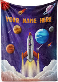 Personalized Rocket Ship Blanket for Kids, Custom Name Throw for Boys and Girls, Fun Outer Space, Galaxy, and Planets, Soft and Plush, Birthday and Christmas, (Fleece 60x80)