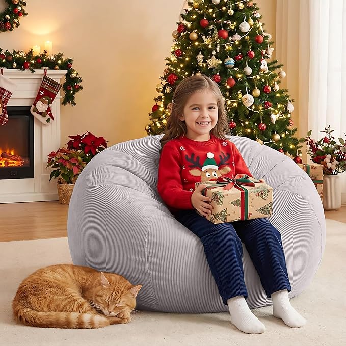 Nobildonna Bean Bag Chair Cover (No Filler) for Kids and Adults,Beanbag Stuffed Animal Storage Without Filling Plush Toys Holder and Organizer Soft Premium Corduroy 200L