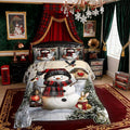 Kawaii Snowman Girls Bedding Set Twin Size,Rabbit Bird Winter Poinsettia Comforter Set,Pine Tree Xmas Animal Snowflake Quilt Comforter Girls Boys Teens,Gray Green Room Decor All Season,1 Pillowcase