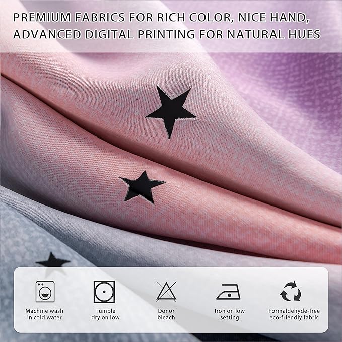 XiDi Girls Blackout Curtains for Bedroom Decor 54 inches Long Window Curtains Colorful Rainbow Design 2 Panel Sets, Kids Room Unicorn Princess Theme Home Decor Ombre Drapes Grey/Pink/Purple W34 X L54