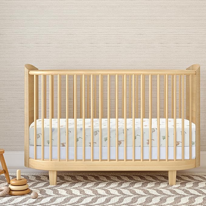 Dreamology Cotton Crib Sheets for Boys and Girls | Super Soft, Breathable 1-Pack | 100% Cotton Muslin Crib Sheets Fitted for Standard Cribs and Toddler Beds 28x52 Crib Sheet | Dino