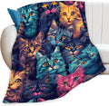 Funny Colorful Cat Print Blanket Kawaii Kitty Animal Throw Blankets Gifts for Couch Sofa Bed Stuff Decor Soft Cozy Fleece Plush Warm Flannel Bedding for Lover Men Women 60"x80"