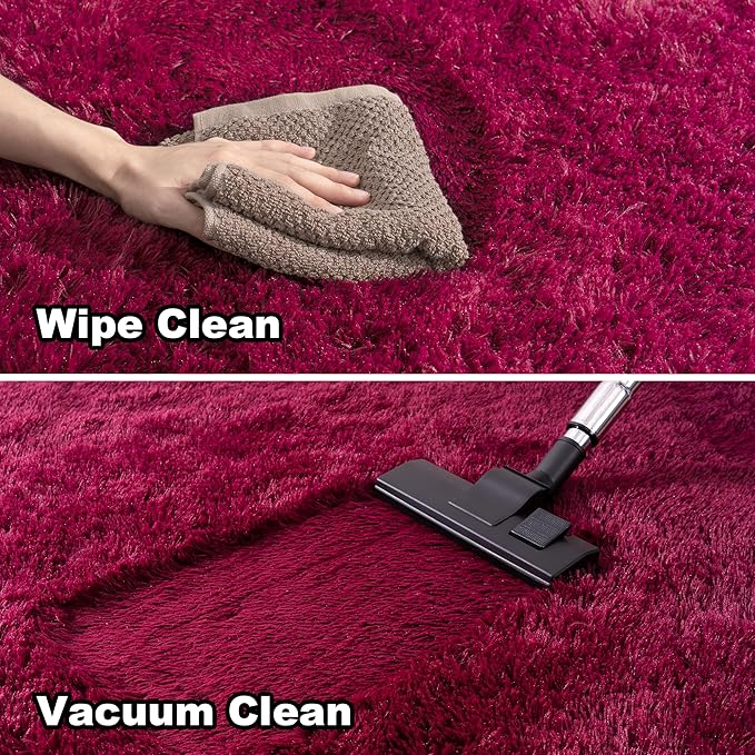 2x6 Rug - Non-Slip Runner for Living Room - Height Pile 1.4" Plush Rug - Throw Rugs Carpet for Bedroom - Burgundy