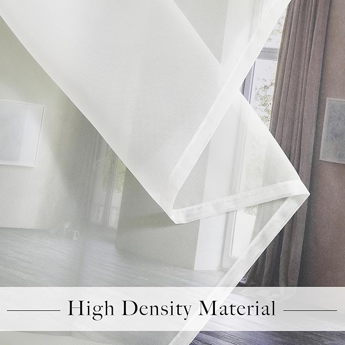 RYB HOME Sheer Curtains 84 Inches Long for Living Room, Light Filtering Grommet Top Solid Color Sheer Window Panels, Lightweight Elegant Curtains for Bedroom, Office, Ivory, W54 x L84, 4 Pieces